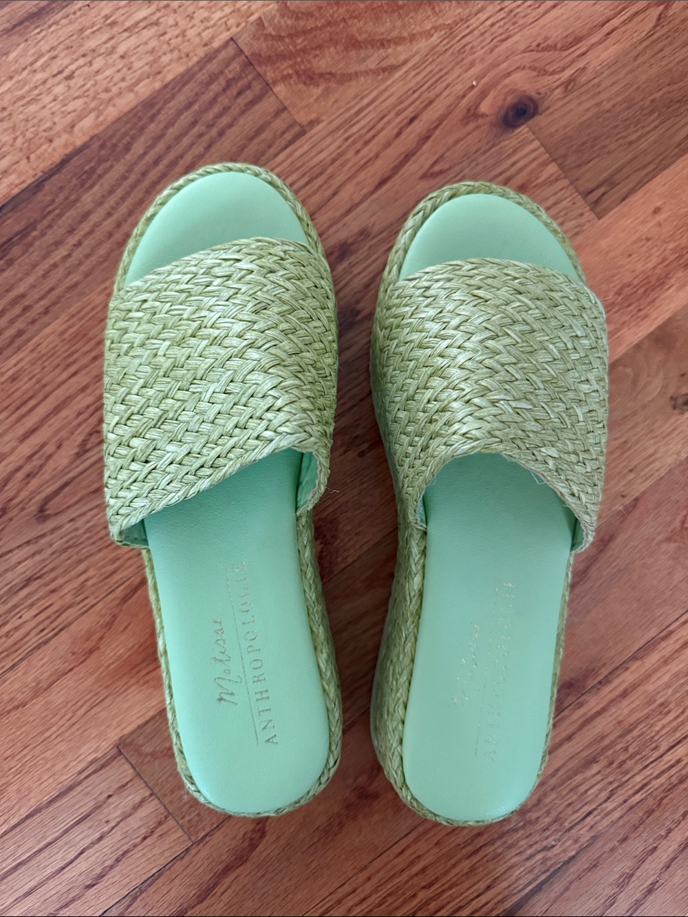 Y2K Anthropologie Green Woven Slide Mules